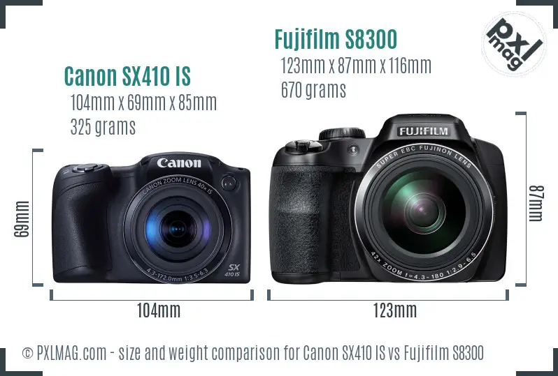 Canon SX410 IS vs Fujifilm S8300 size comparison