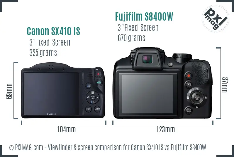 Canon SX410 IS vs Fujifilm S8400W Screen and Viewfinder comparison