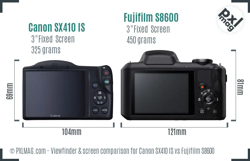 Canon SX410 IS vs Fujifilm S8600 Screen and Viewfinder comparison