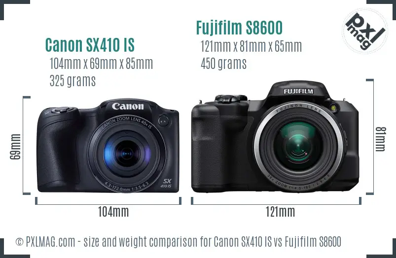 Canon SX410 IS vs Fujifilm S8600 size comparison