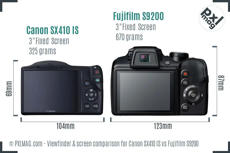 Canon SX410 IS vs Fujifilm S9200 Screen and Viewfinder comparison Canon SX410 IS vs Fujifilm S9200 Screen and Viewfinder comparison