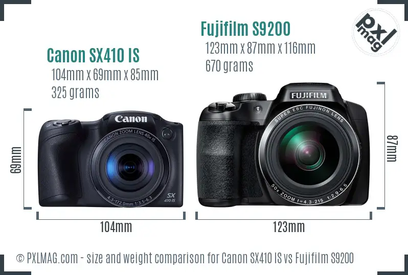Canon SX410 IS vs Fujifilm S9200 size comparison Canon SX410 IS vs Fujifilm S9200 size comparison