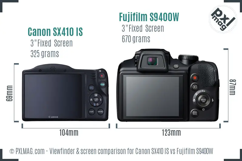 Canon SX410 IS vs Fujifilm S9400W Screen and Viewfinder comparison