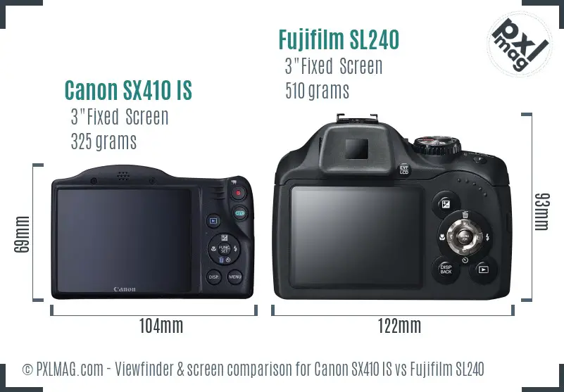 Canon SX410 IS vs Fujifilm SL240 Screen and Viewfinder comparison