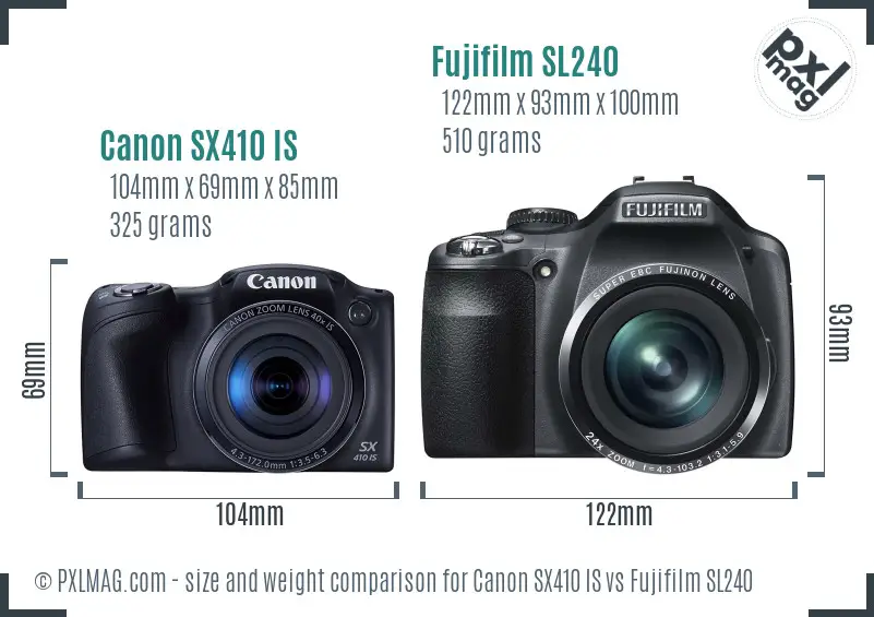 Canon SX410 IS vs Fujifilm SL240 size comparison