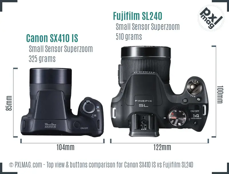 Canon SX410 IS vs Fujifilm SL240 top view buttons comparison