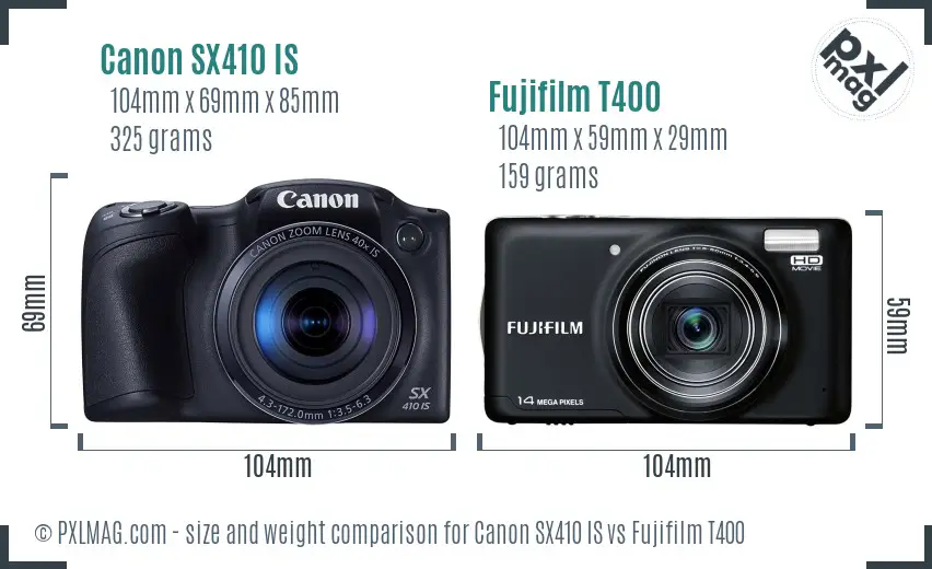 Canon SX410 IS vs Fujifilm T400 size comparison Canon SX410 IS vs Fujifilm T400 size comparison