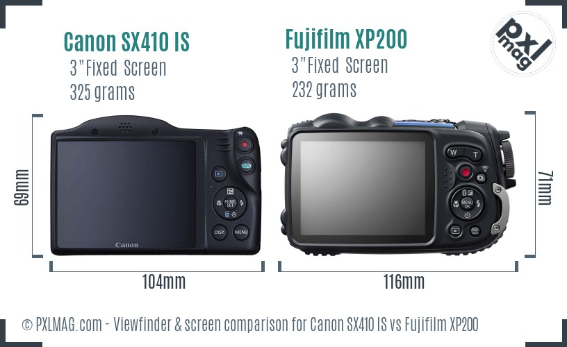 Canon SX410 IS vs Fujifilm XP200 Screen and Viewfinder comparison