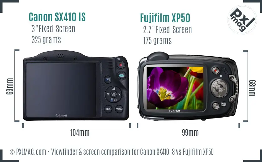 Canon SX410 IS vs Fujifilm XP50 Screen and Viewfinder comparison