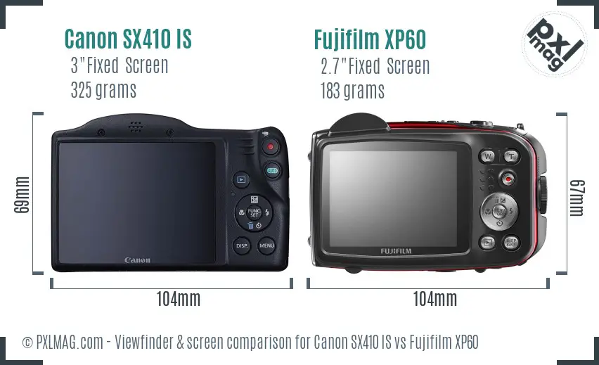 Canon SX410 IS vs Fujifilm XP60 Screen and Viewfinder comparison