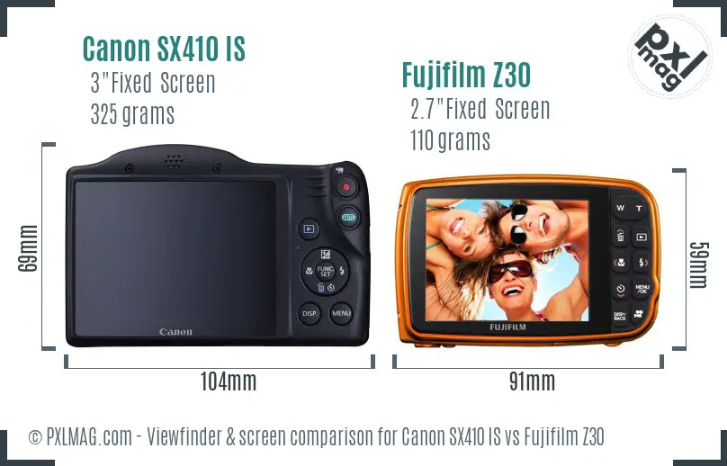 Canon SX410 IS vs Fujifilm Z30 Screen and Viewfinder comparison