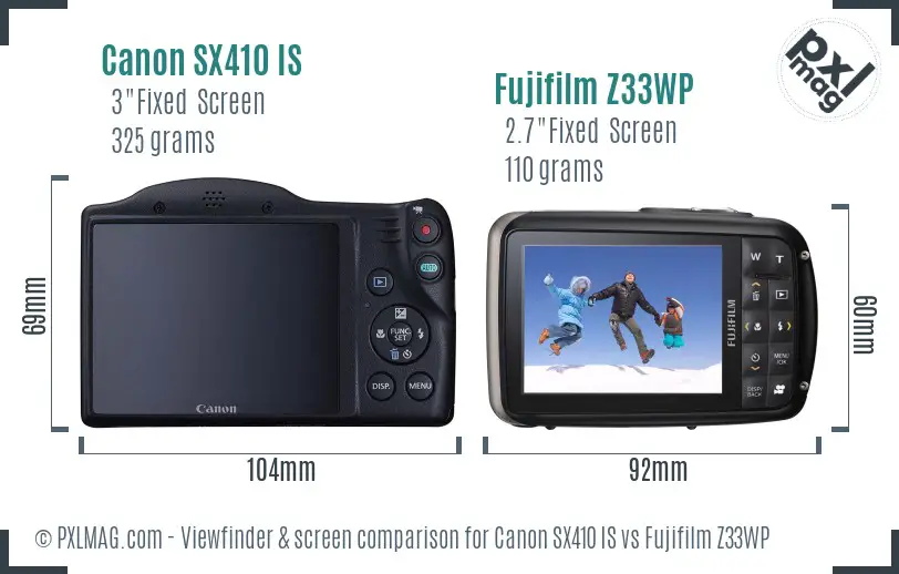 Canon SX410 IS vs Fujifilm Z33WP Screen and Viewfinder comparison