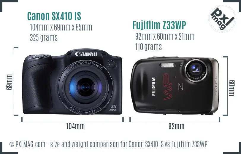 Canon SX410 IS vs Fujifilm Z33WP size comparison