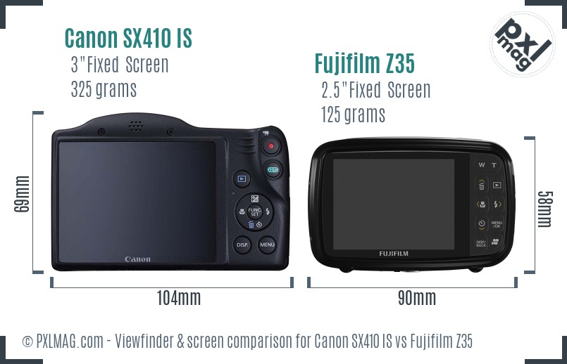 Canon SX410 IS vs Fujifilm Z35 Screen and Viewfinder comparison