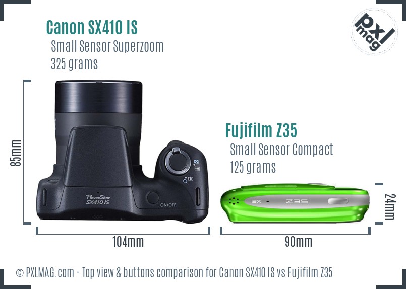 Canon SX410 IS vs Fujifilm Z35 top view buttons comparison