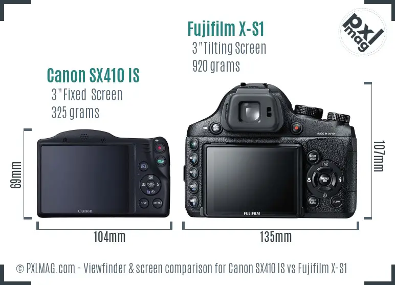 Canon SX410 IS vs Fujifilm X-S1 Screen and Viewfinder comparison