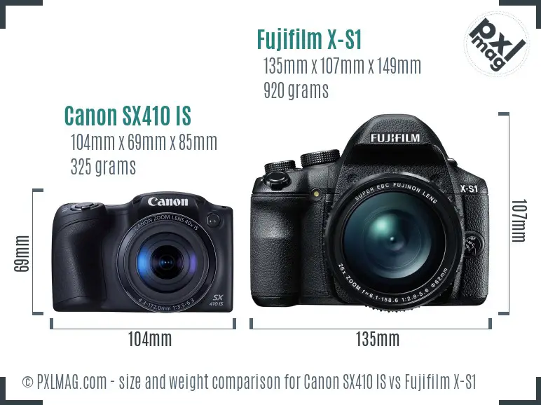 Canon SX410 IS vs Fujifilm X-S1 size comparison