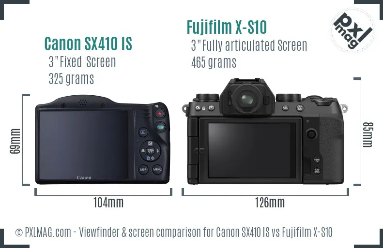 Canon SX410 IS vs Fujifilm X-S10 Screen and Viewfinder comparison