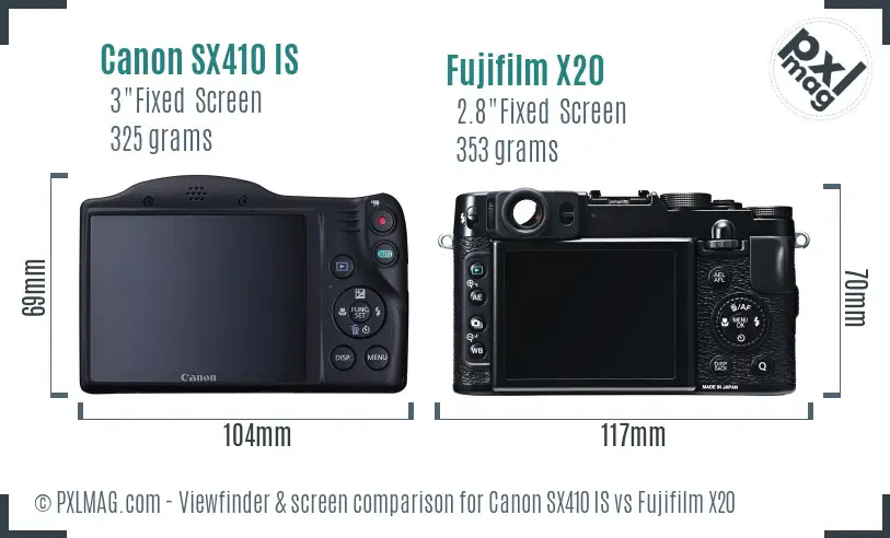 Canon SX410 IS vs Fujifilm X20 Screen and Viewfinder comparison Canon SX410 IS vs Fujifilm X20 Screen and Viewfinder comparison