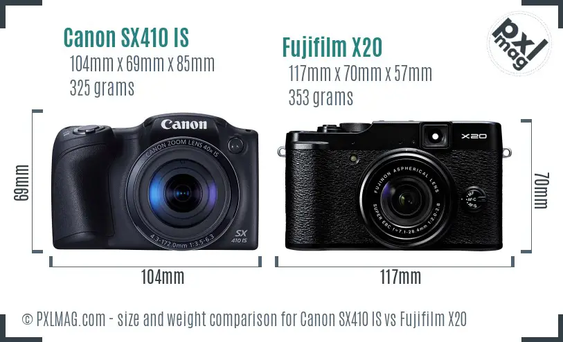 Canon SX410 IS vs Fujifilm X20 size comparison Canon SX410 IS vs Fujifilm X20 size comparison