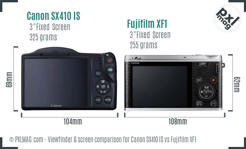Canon SX410 IS vs Fujifilm XF1 Screen and Viewfinder comparison