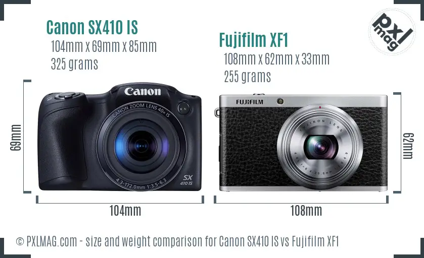 Canon SX410 IS vs Fujifilm XF1 size comparison