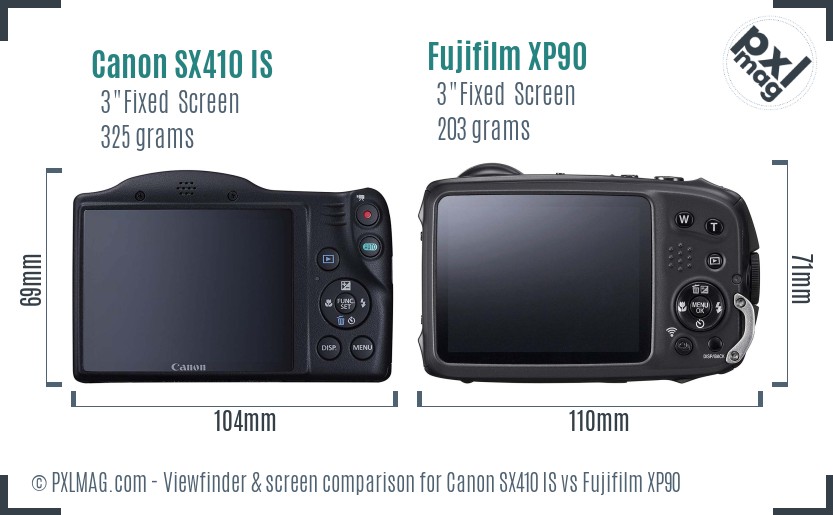 Canon SX410 IS vs Fujifilm XP90 Screen and Viewfinder comparison
