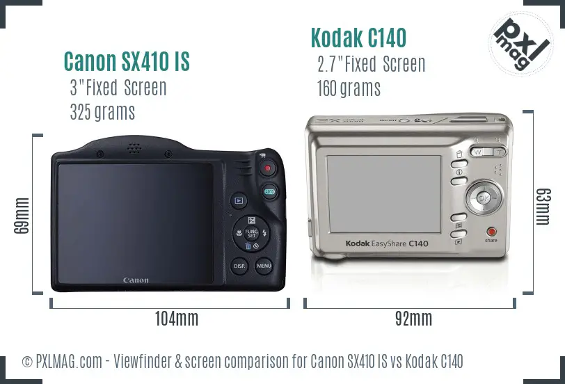 Canon SX410 IS vs Kodak C140 Screen and Viewfinder comparison Canon SX410 IS vs Kodak C140 Screen and Viewfinder comparison
