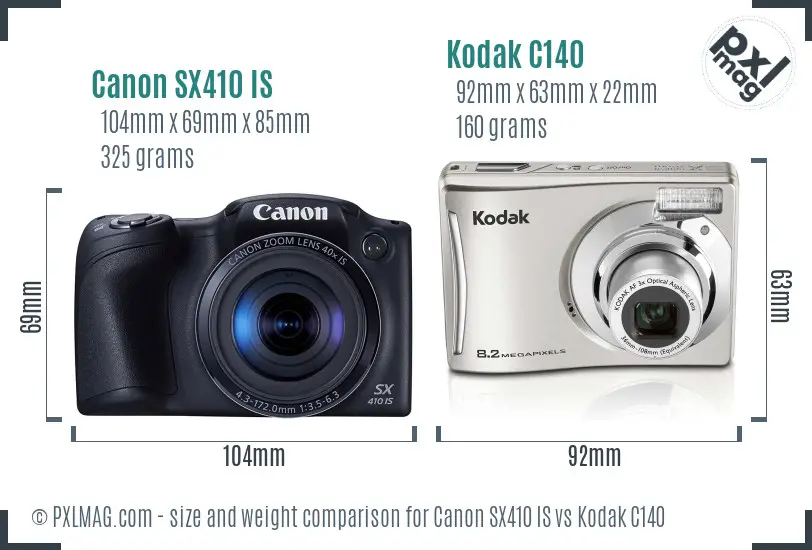 Canon SX410 IS vs Kodak C140 size comparison Canon SX410 IS vs Kodak C140 size comparison
