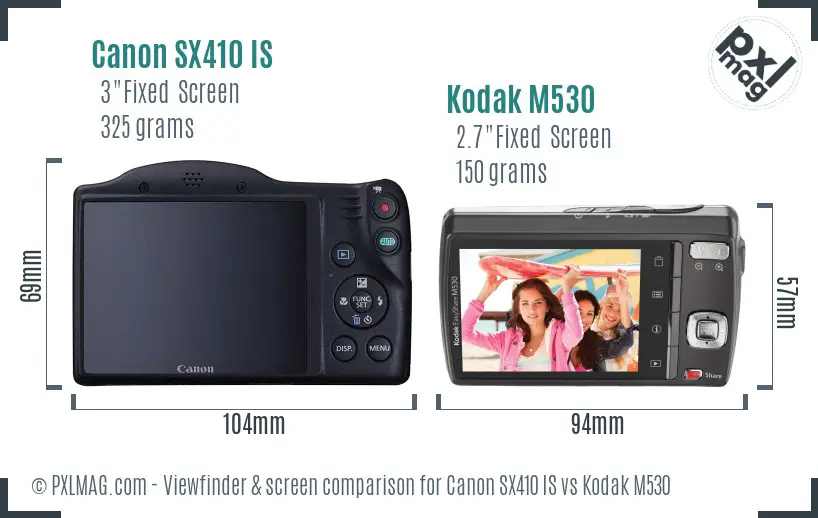 Canon SX410 IS vs Kodak M530 Screen and Viewfinder comparison