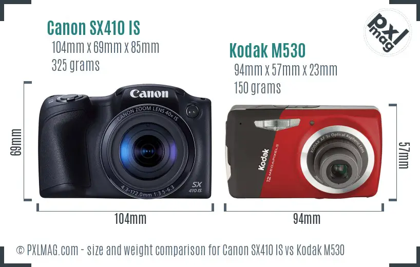 Canon SX410 IS vs Kodak M530 size comparison