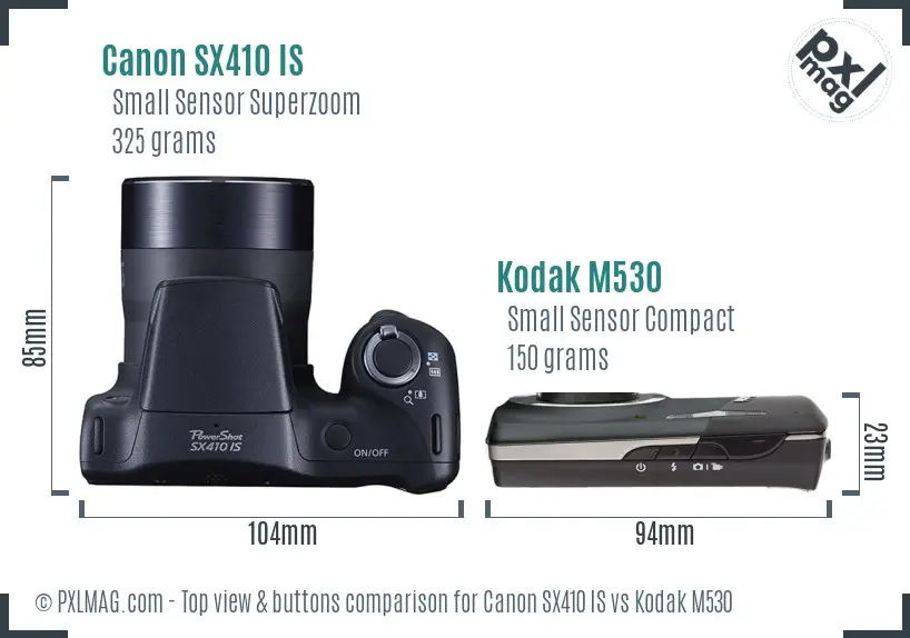 Canon SX410 IS vs Kodak M530 top view buttons comparison