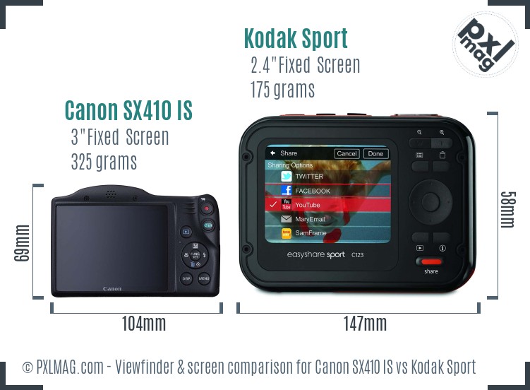Canon SX410 IS vs Kodak Sport Screen and Viewfinder comparison