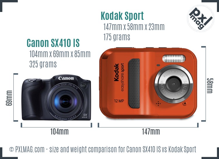 Canon SX410 IS vs Kodak Sport size comparison