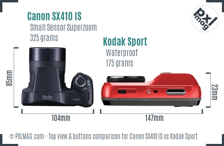 Canon SX410 IS vs Kodak Sport top view buttons comparison