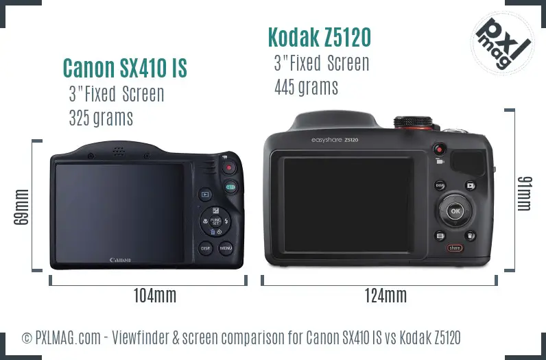 Canon SX410 IS vs Kodak Z5120 Screen and Viewfinder comparison