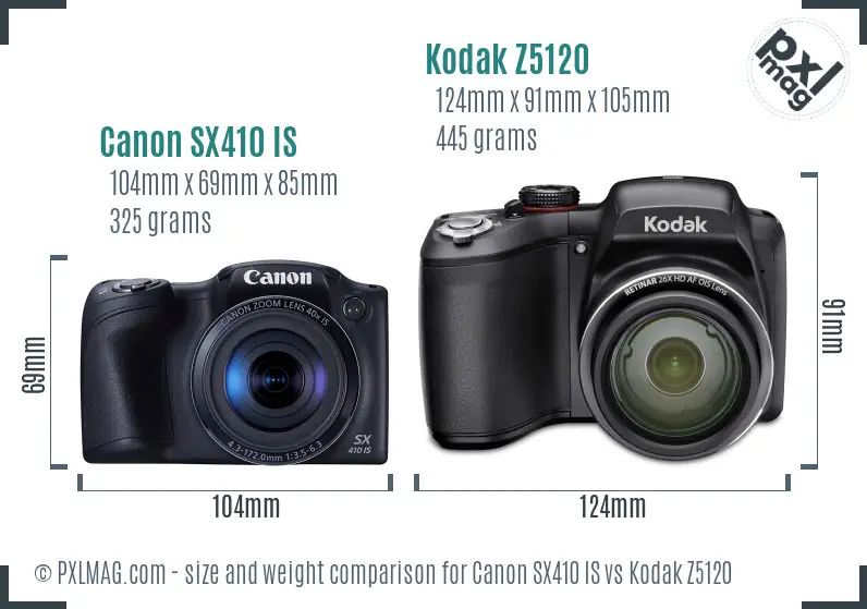 Canon SX410 IS vs Kodak Z5120 size comparison