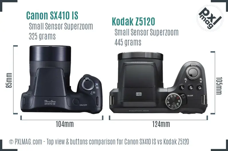 Canon SX410 IS vs Kodak Z5120 top view buttons comparison