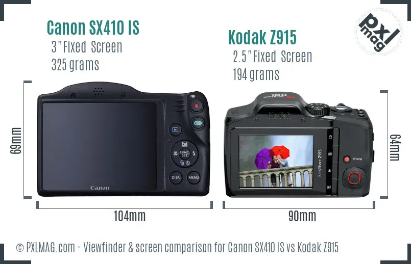 Canon SX410 IS vs Kodak Z915 Screen and Viewfinder comparison