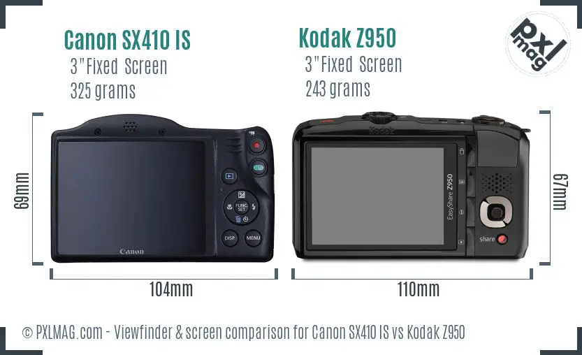 Canon SX410 IS vs Kodak Z950 Screen and Viewfinder comparison Canon SX410 IS vs Kodak Z950 Screen and Viewfinder comparison