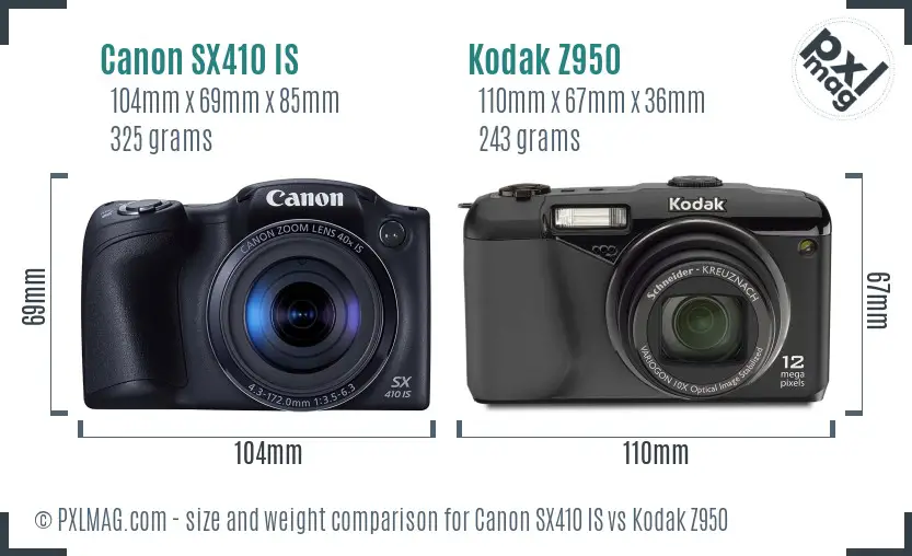 Canon SX410 IS vs Kodak Z950 size comparison Canon SX410 IS vs Kodak Z950 size comparison