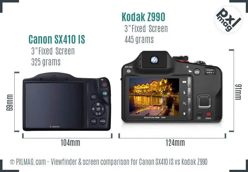 Canon SX410 IS vs Kodak Z990 Screen and Viewfinder comparison