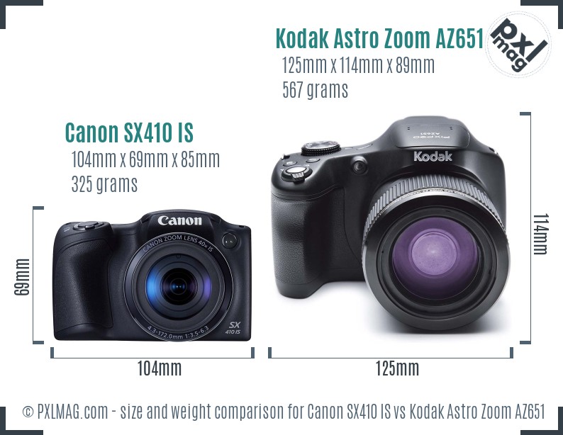 Canon SX410 IS vs Kodak Astro Zoom AZ651 size comparison