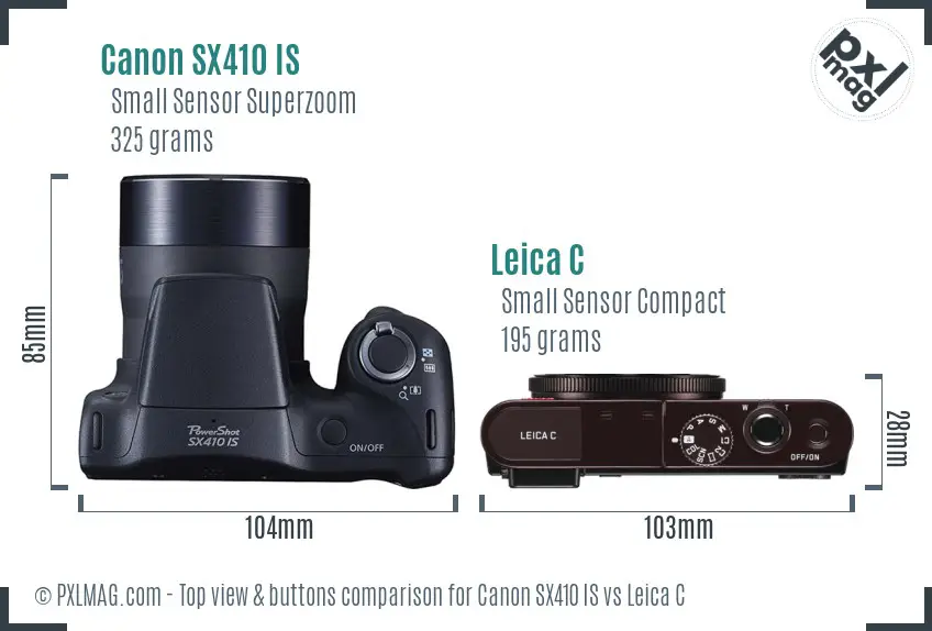 Canon SX410 IS vs Leica C top view buttons comparison Canon SX410 IS vs Leica C top view buttons comparison