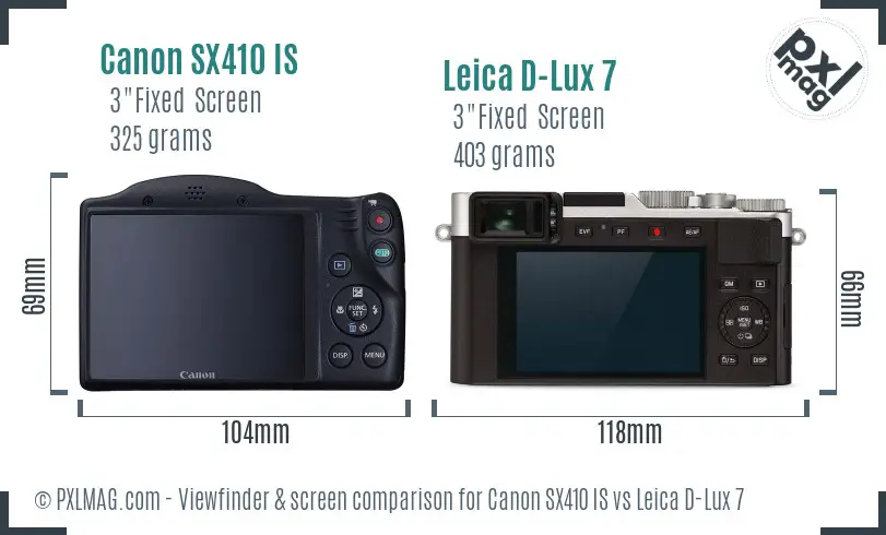 Canon SX410 IS vs Leica D-Lux 7 Screen and Viewfinder comparison