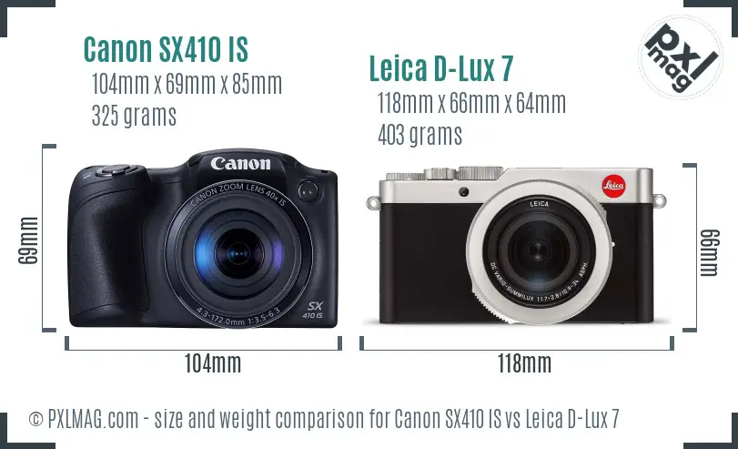 Canon SX410 IS vs Leica D-Lux 7 size comparison