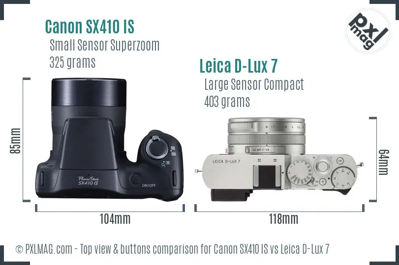 Canon SX410 IS vs Leica D-Lux 7 top view buttons comparison