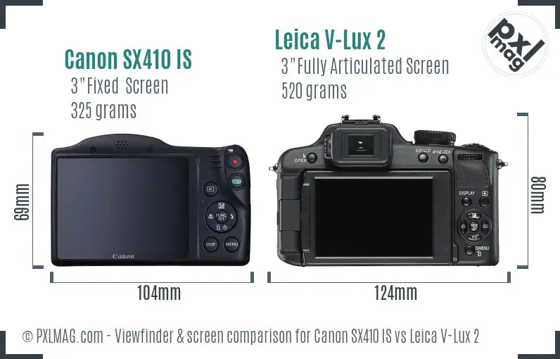Canon SX410 IS vs Leica V-Lux 2 Screen and Viewfinder comparison