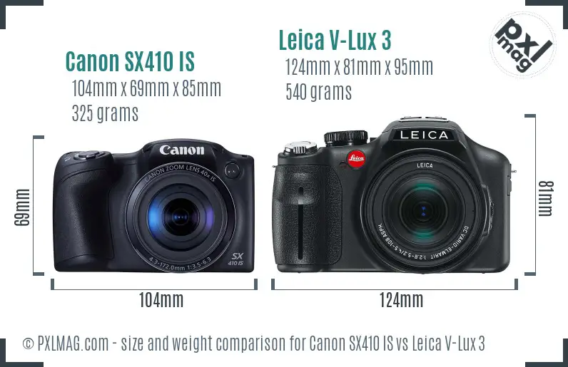 Canon SX410 IS vs Leica V-Lux 3 size comparison