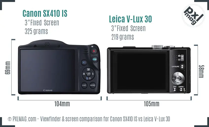 Canon SX410 IS vs Leica V-Lux 30 Screen and Viewfinder comparison